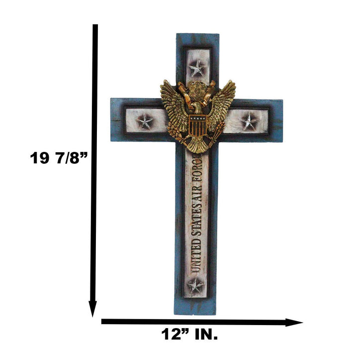 Ebros Gift Large Western USA Air Force Patriotic Bald Eagle Emblem Blue Memorial Wall Cross