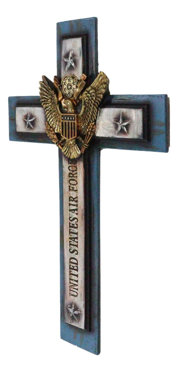 Ebros Gift Large Western USA Air Force Patriotic Bald Eagle Emblem Blue Memorial Wall Cross