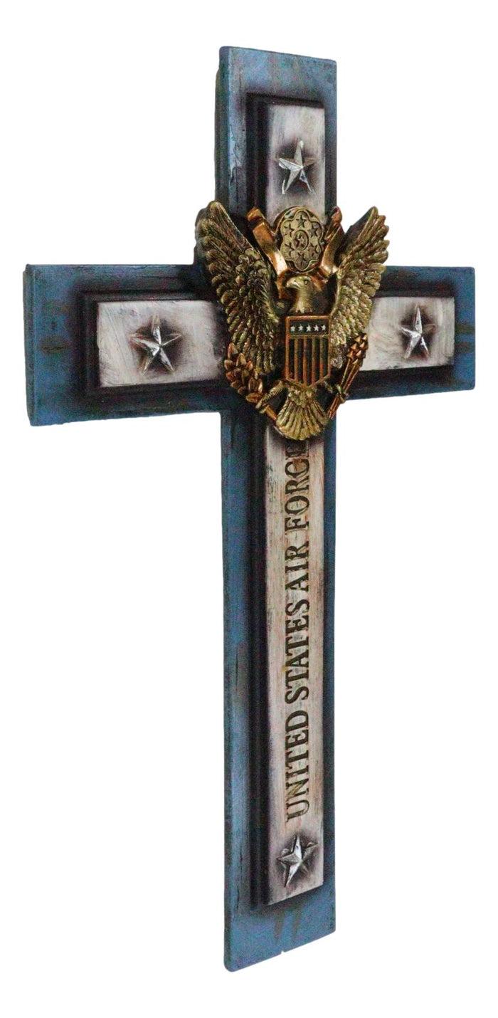 Ebros Gift Large Western USA Air Force Patriotic Bald Eagle Emblem Blue Memorial Wall Cross