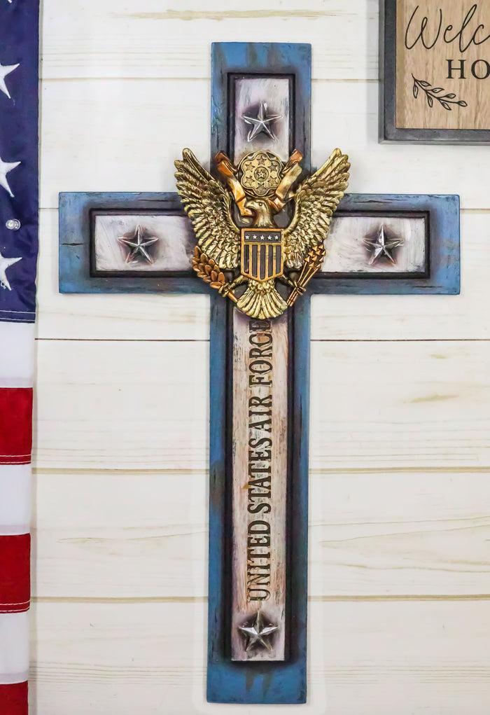 ebros gift Large Western USA Air Force Patriotic Bald Eagle Emblem Blue Memorial Wall Cross
