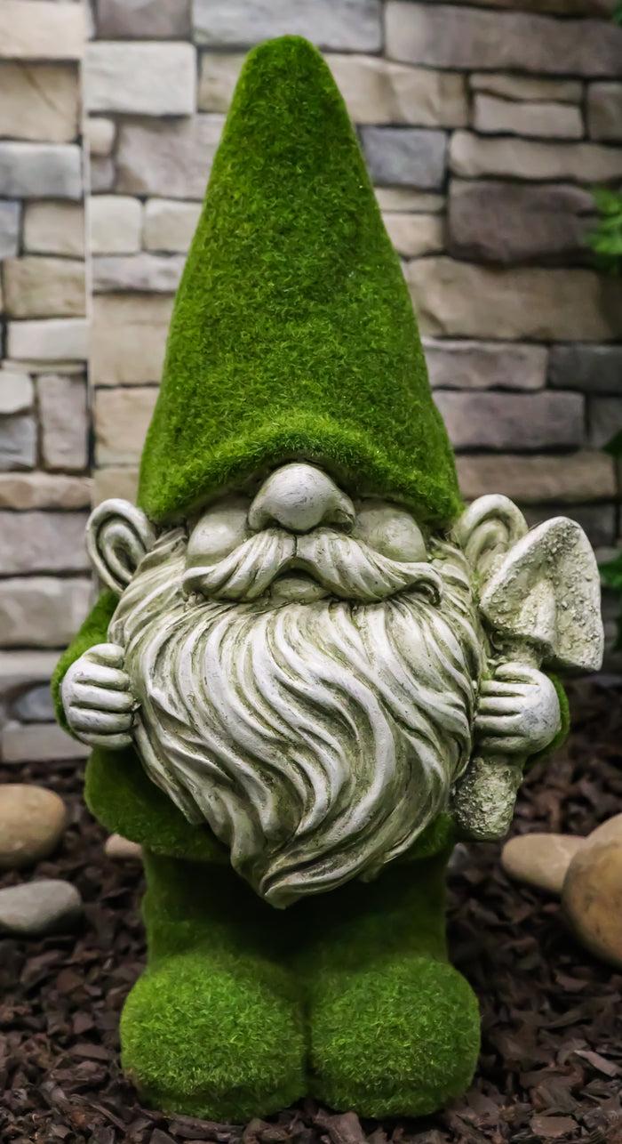 ebros gift Large Whimsical Green Thumb Gnome With Shovel Garden Statue In Artificial Moss