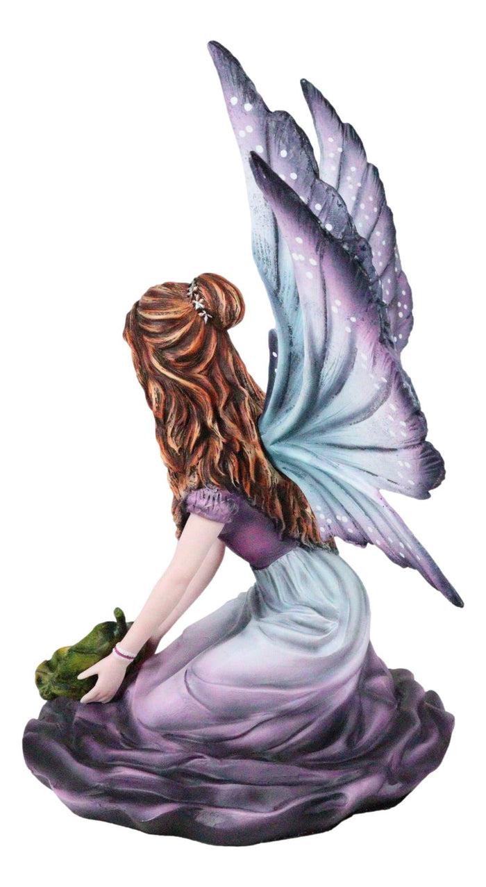 Ebros Gift Large Whimsical Purple Rose Fairy With Large Leaf Kneeling On Flower Figurine