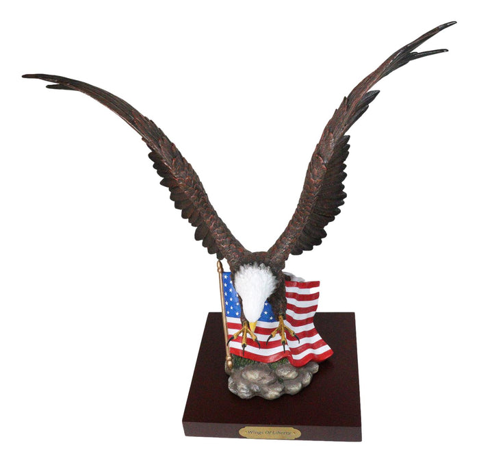 Ebros Gift Large Wings Of Liberty Bald Eagle Flying Over American Flag Statue With Base 17"