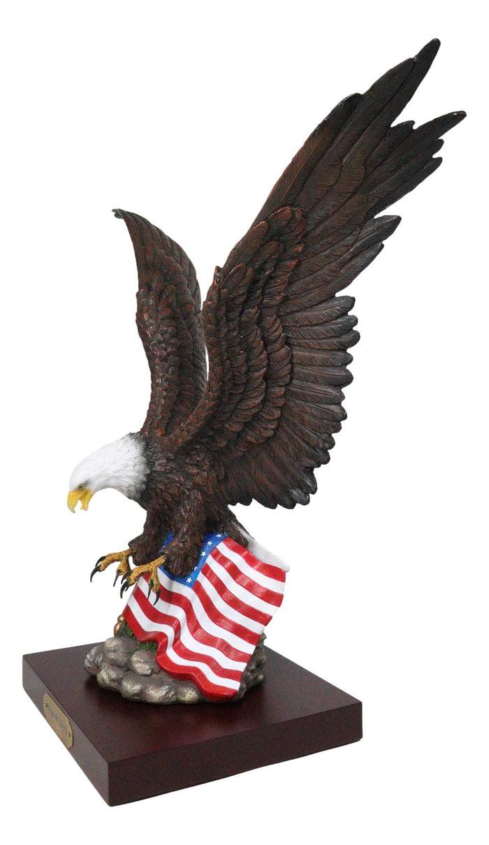 Ebros Gift Large Wings Of Liberty Bald Eagle Flying Over American Flag Statue With Base 17"