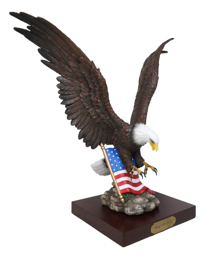 Ebros Gift Large Wings Of Liberty Bald Eagle Flying Over American Flag Statue With Base 17"