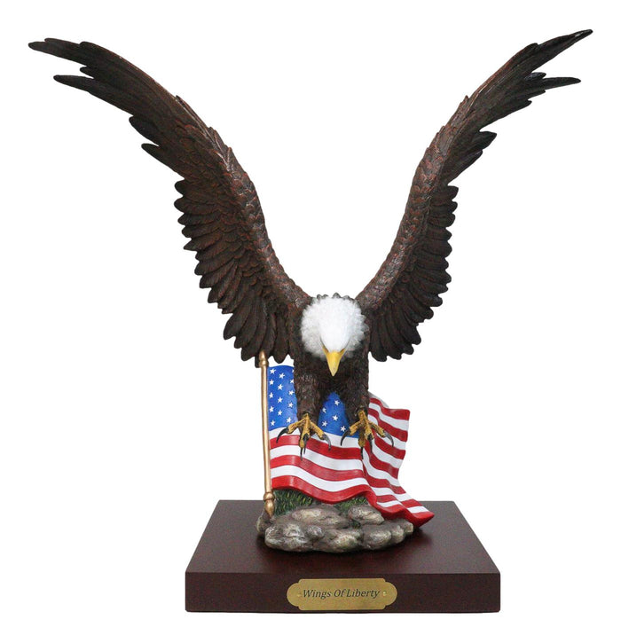 ebros gift Large Wings Of Liberty Bald Eagle Flying Over American Flag Statue With Base 17"