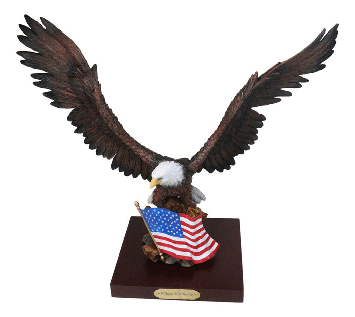Ebros Gift Large Wings Of Liberty Bald Eagle Set On American Flag Statue With Base 17"