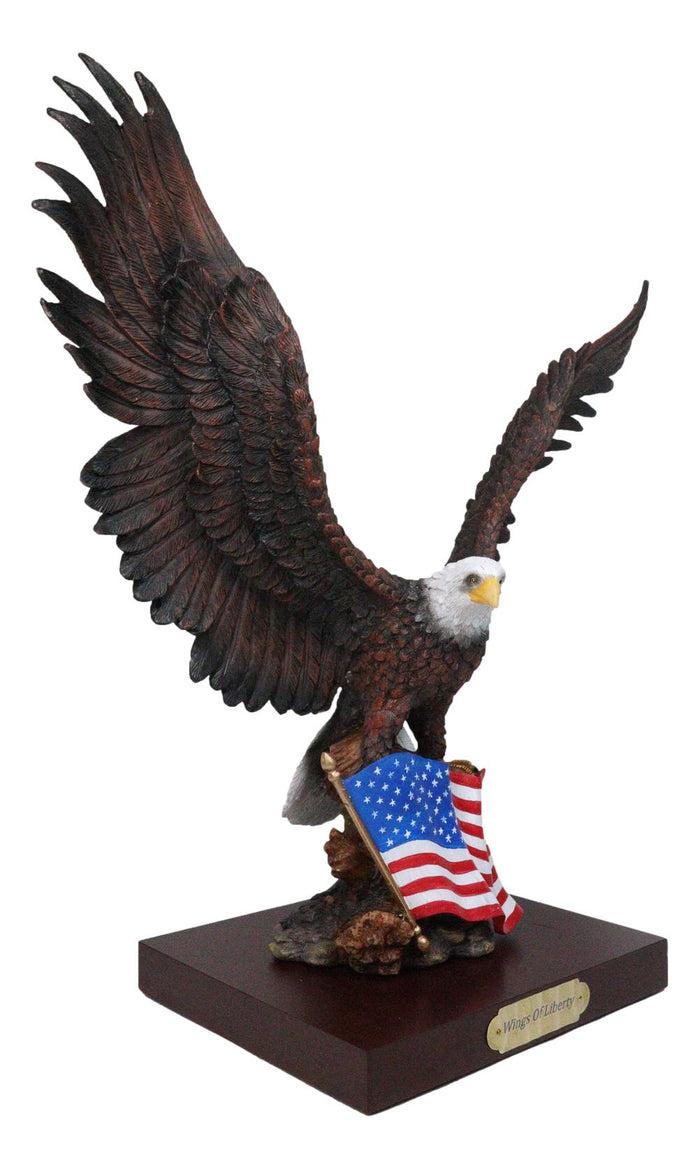 Ebros Gift Large Wings Of Liberty Bald Eagle Set On American Flag Statue With Base 17"
