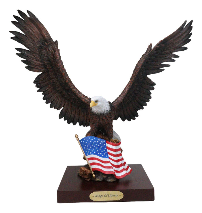 ebros gift Large Wings Of Liberty Bald Eagle Set On American Flag Statue With Base 17"