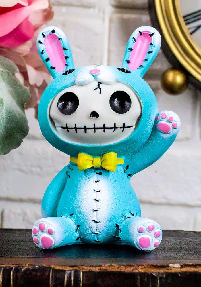 Ebros Gift Larger Furrybones Blue Bunny Rabbit Figurine 4"H Bun Bun Hooded Skeleton Monster