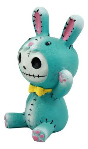 Ebros Gift Larger Furrybones Blue Bunny Rabbit Figurine 4"H Bun Bun Hooded Skeleton Monster