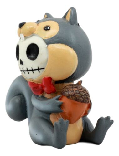 Ebros Gift Larger Furrybones Nibbles The Squirrel With Acorn Figurine 4"H Hooded Skeleton