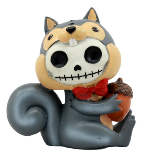 ebros gift Larger Furrybones Nibbles The Squirrel With Acorn Figurine 4"H Hooded Skeleton