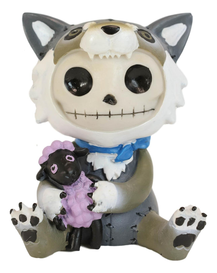Ebros Gift Larger Furrybones Wolfgang Skeleton In Wolf Costume With Purple Sheep Figurine
