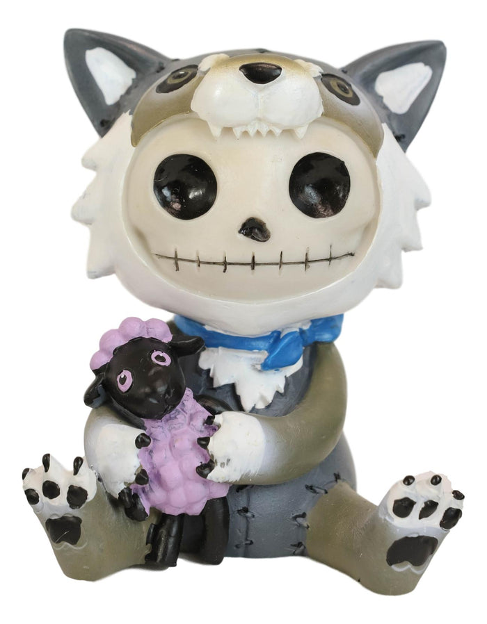 Ebros Gift Larger Furrybones Wolfgang Skeleton In Wolf Costume With Purple Sheep Figurine