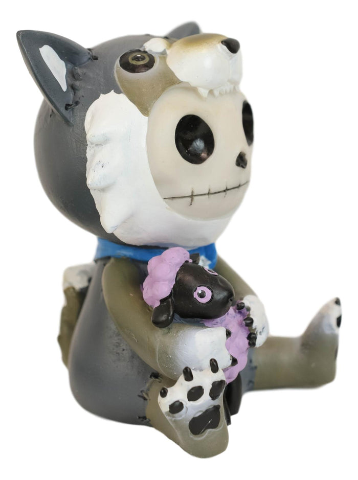Ebros Gift Larger Furrybones Wolfgang Skeleton In Wolf Costume With Purple Sheep Figurine