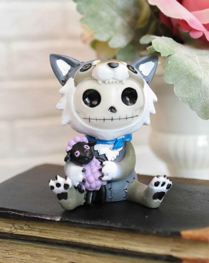 ebros gift Larger Furrybones Wolfgang Skeleton In Wolf Costume With Purple Sheep Figurine