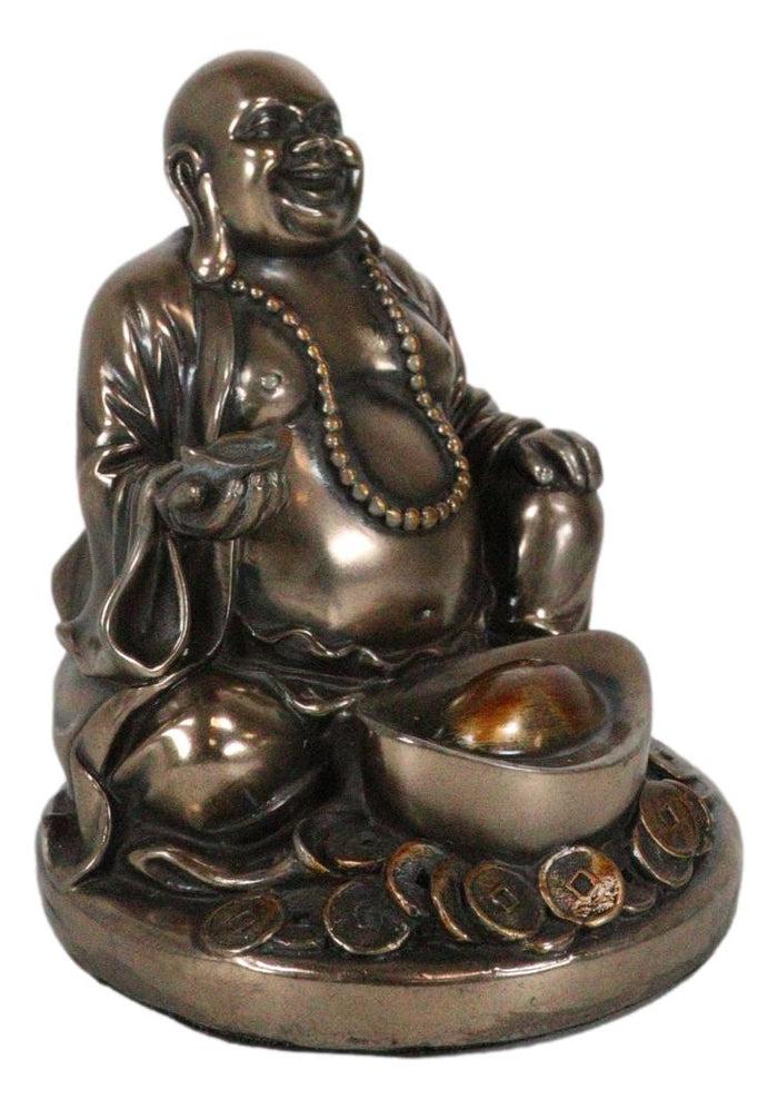 Ebros Gift Laughing Buddha Zen Monk Of Prosperity Golden Nugget Lucky Charm Figurine 4.5"H