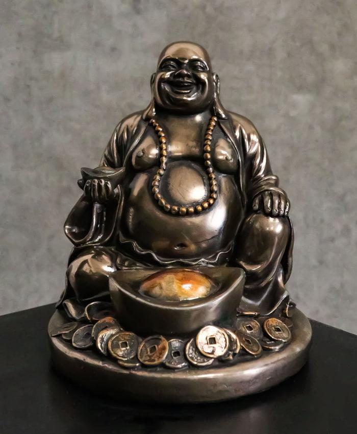 ebros gift Laughing Buddha Zen Monk Of Prosperity Golden Nugget Lucky Charm Figurine 4.5"H