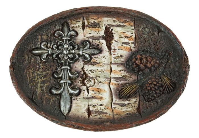 Ebros Gift Le Fleur Cross Birch And Pinecones Tumbler Cup Soap Dish & Toothbrush Holder