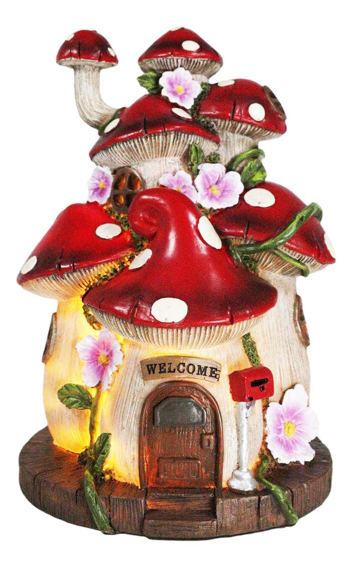 ebros gift LED Light Up Enchanted Fairy Garden Toadstool Mushrooms Cottage House Figurine