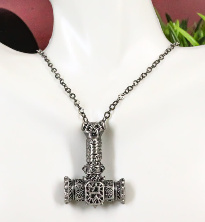 ebros gift Legend of Asgard Norse Mythology Mjolnir Thor Hammer Pendant Pewter Necklace