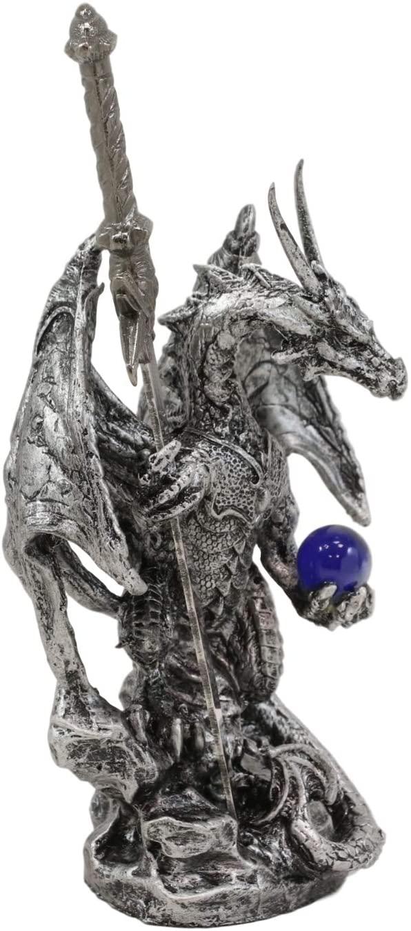 Ebros Gift Legendary Silver Dragon Carrying Orb And Excalibur Sword Letter Opener Figurine