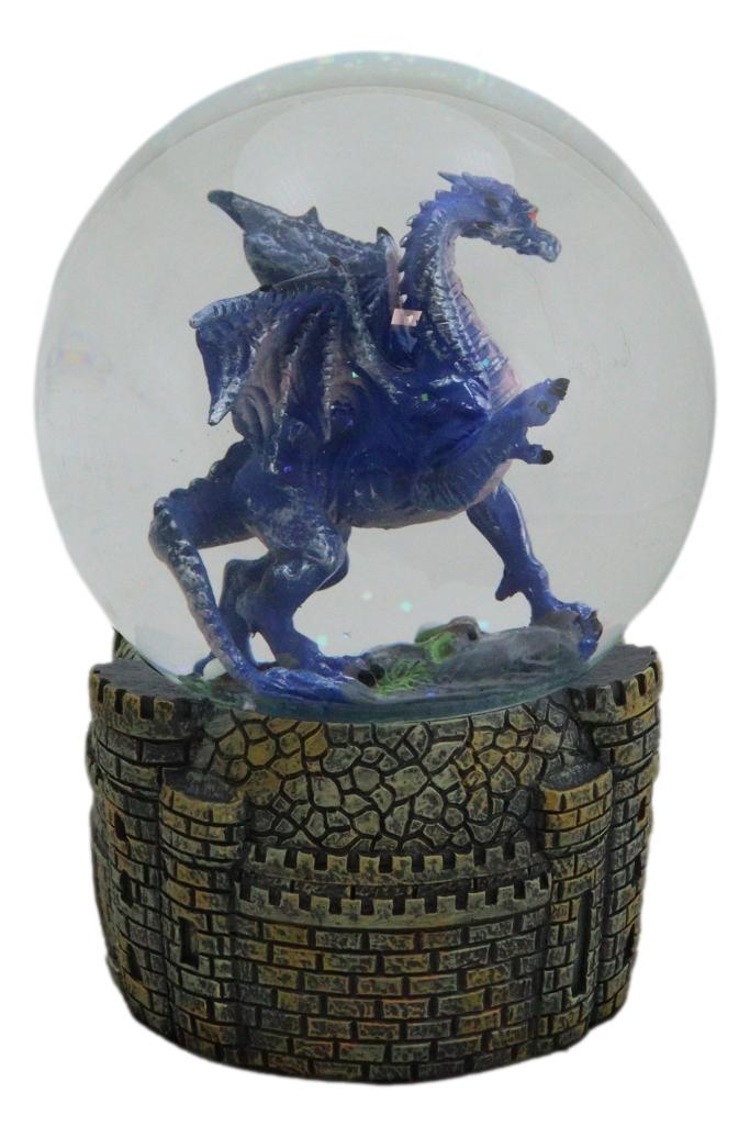 Ebros Gift Legends Fantasy Blue Midnight Dragon Water Globe With Glitters Figurine 100mm