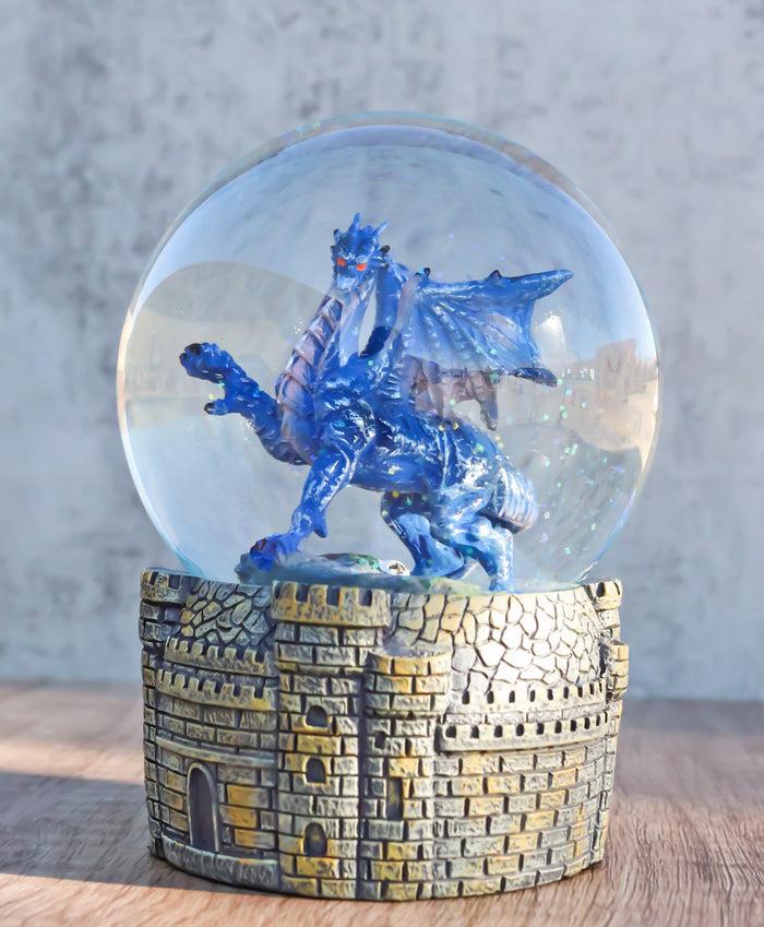 ebros gift Legends Fantasy Blue Midnight Dragon Water Globe With Glitters Figurine 100mm