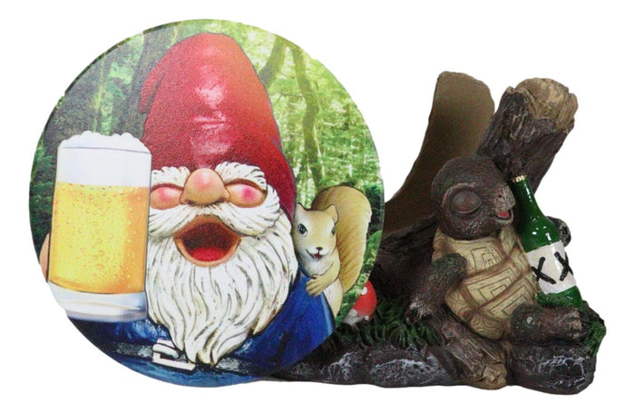 Ebros Gift Life Of The Party Gnome Toast And Drunk Turtle Tortoise Coasters And Holder Set