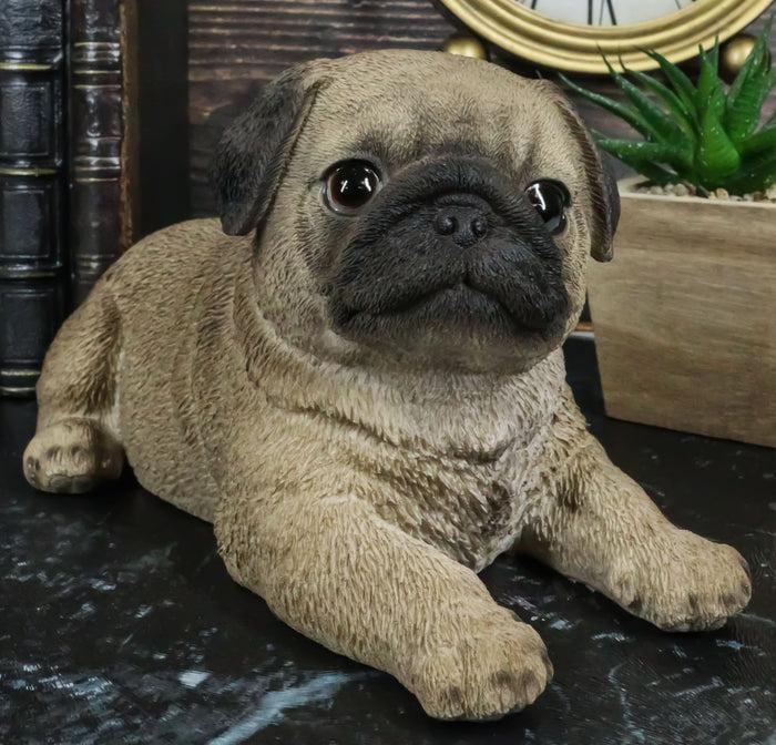 ebros gift Lifelike Adorable Fawn Pug Puppy Dog Lying On Belly Figurine Pugsy Pet Pal Decor