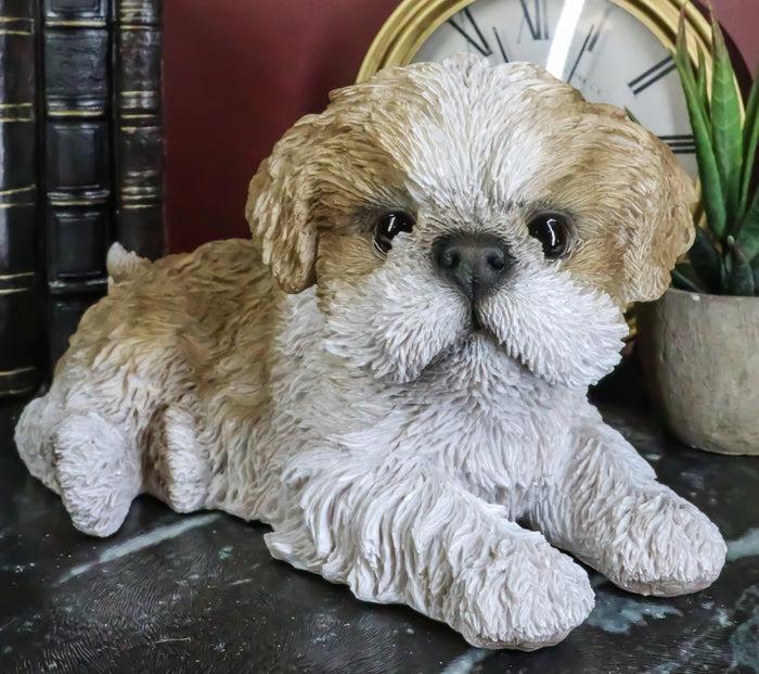 ebros gift Lifelike Adorable Shih Tzu Dog At Rest With Glass Eyes Figurine Pet Pal Memorial