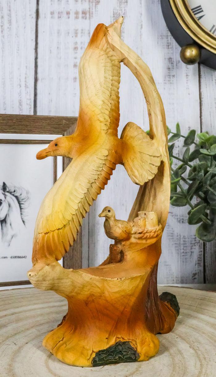 ebros gift Lifelike Patriotic American Bald Eagle with Eaglets in Nest Faux Wood Figurine