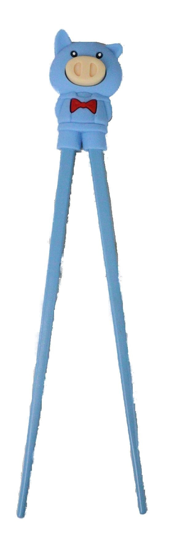ebros gift Light Blue Porky Pig Reusable Training Chopsticks Set With Silicone Helper