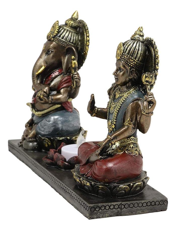 Ebros Gift Lord Ganesha & Sri Krishna Seated With Lotus Flower Votive Candle Holder Statue