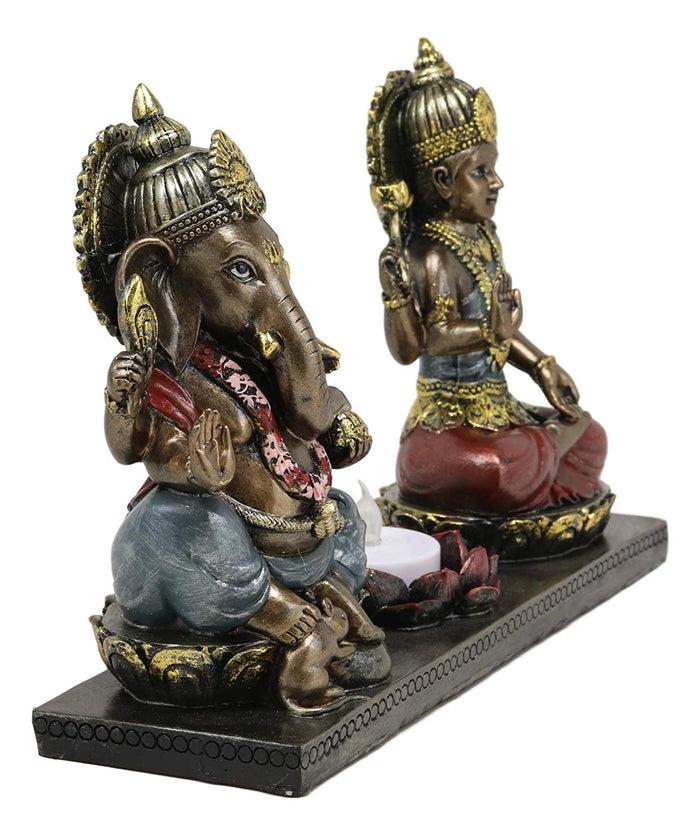 Ebros Gift Lord Ganesha & Sri Krishna Seated With Lotus Flower Votive Candle Holder Statue