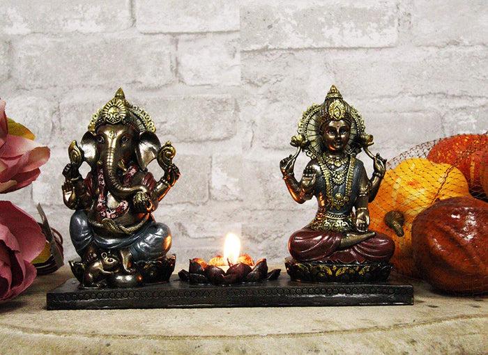 ebros gift Lord Ganesha & Sri Krishna Seated With Lotus Flower Votive Candle Holder Statue