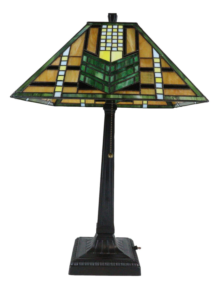 Ebros Gift Louis Comfort Tiffany Mission Style Geometric Green Arrow Glass Shade Table Lamp