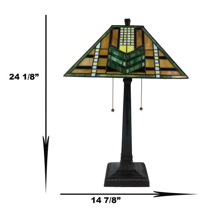 Ebros Gift Louis Comfort Tiffany Mission Style Geometric Green Arrow Glass Shade Table Lamp