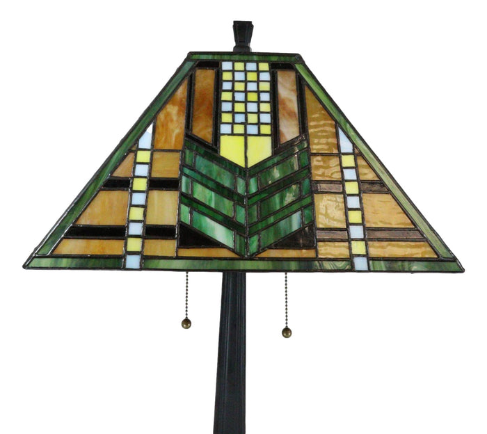 Ebros Gift Louis Comfort Tiffany Mission Style Geometric Green Arrow Glass Shade Table Lamp