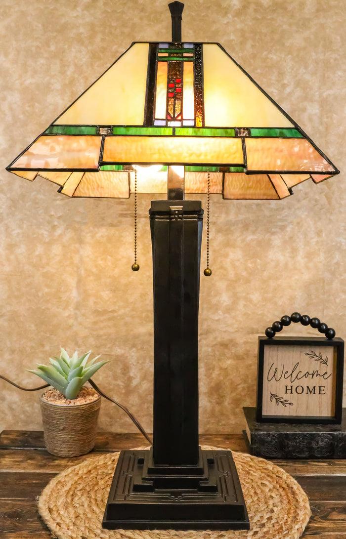 Ebros Gift Louis Tiffany Mission Style Geometric Vectors Stained Glass Shade Table Lamp