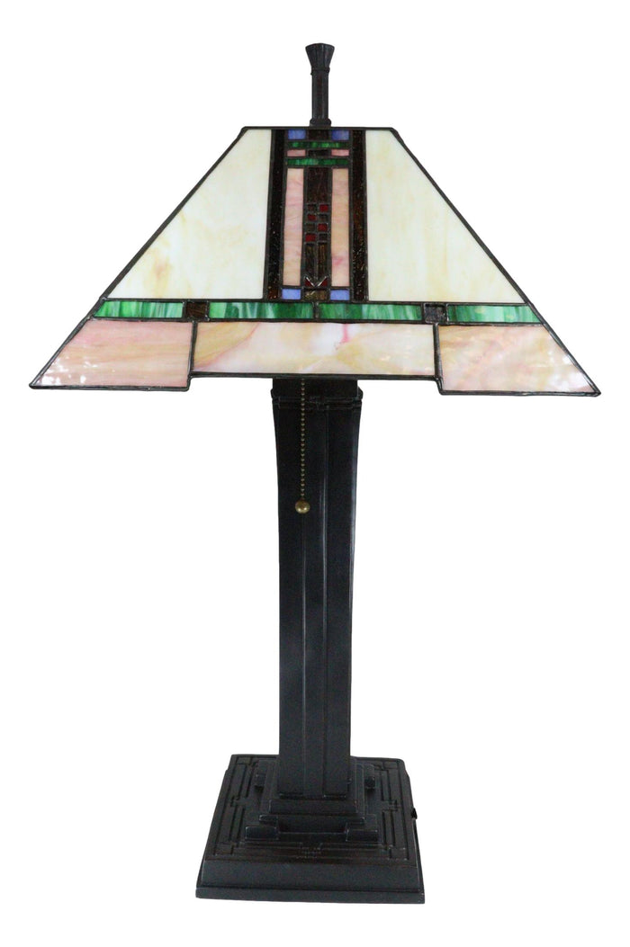 Ebros Gift Louis Tiffany Mission Style Geometric Vectors Stained Glass Shade Table Lamp