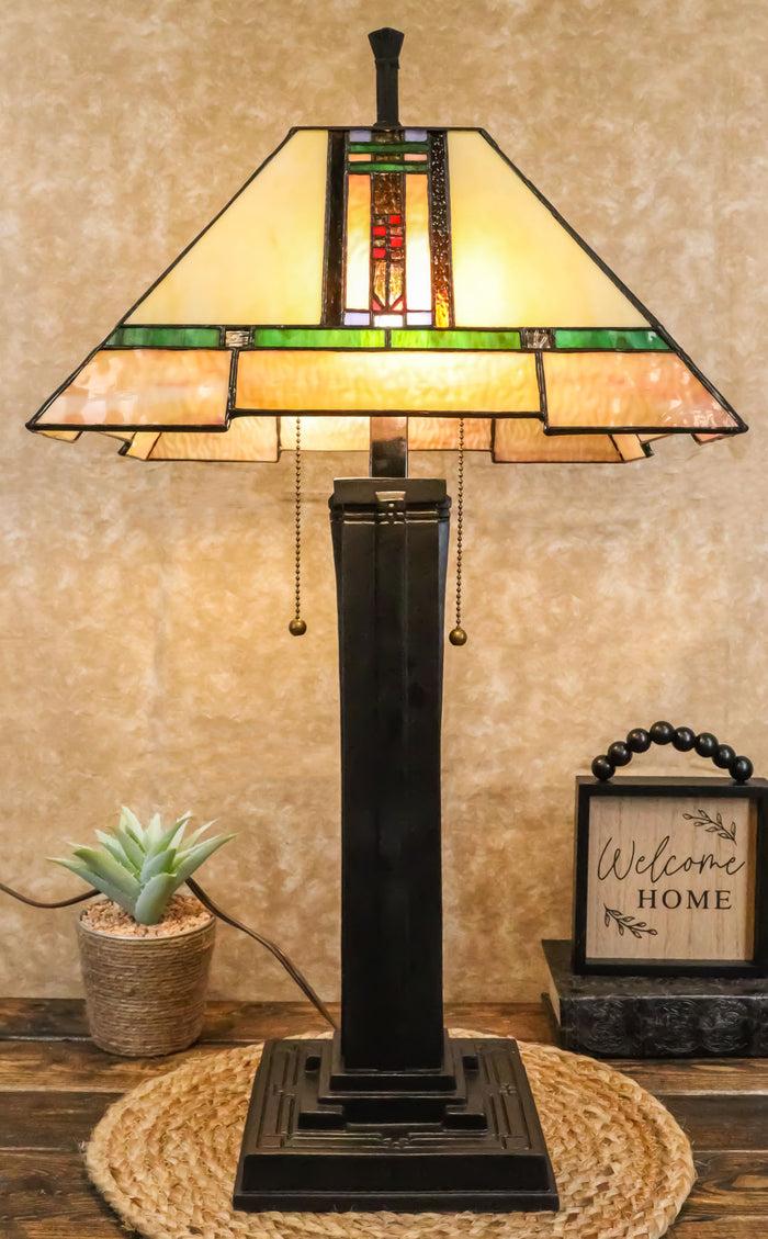 ebros gift Louis Tiffany Mission Style Geometric Vectors Stained Glass Shade Table Lamp