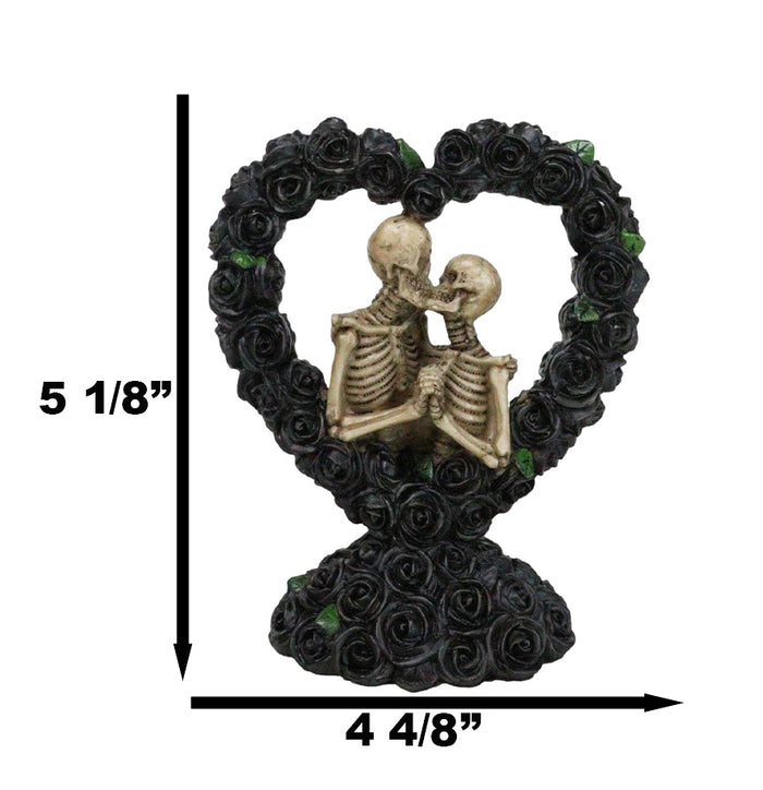 Ebros Gift Love Never Dies Black Bridal Roses Heart Wreath Skeleton Couple Kissing Figurine