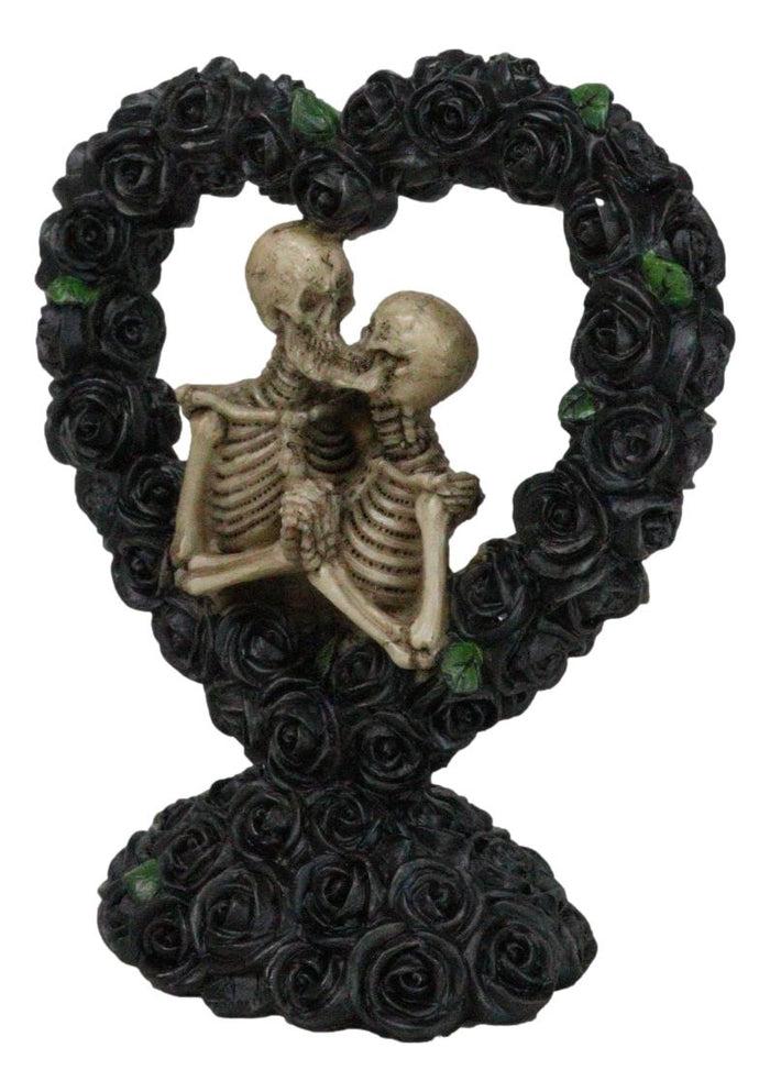 Ebros Gift Love Never Dies Black Bridal Roses Heart Wreath Skeleton Couple Kissing Figurine