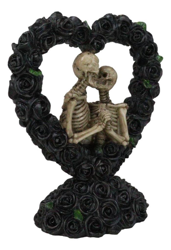 Ebros Gift Love Never Dies Black Bridal Roses Heart Wreath Skeleton Couple Kissing Figurine