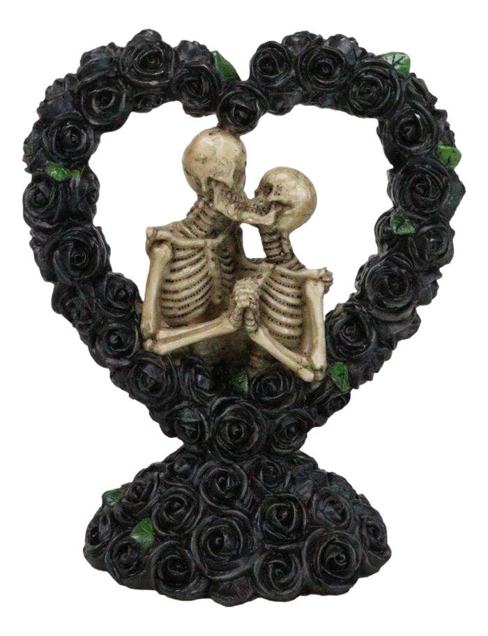 ebros gift Love Never Dies Black Bridal Roses Heart Wreath Skeleton Couple Kissing Figurine
