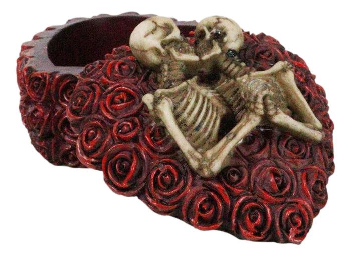 Ebros Gift Love Never Dies Gothic Skeleton Lovers On Red Rose Wreath Decorative Trinket Box