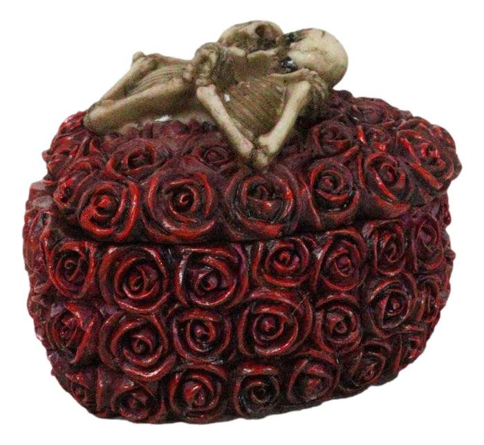 Ebros Gift Love Never Dies Gothic Skeleton Lovers On Red Rose Wreath Decorative Trinket Box