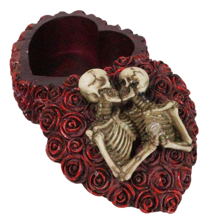 Ebros Gift Love Never Dies Gothic Skeleton Lovers On Red Rose Wreath Decorative Trinket Box